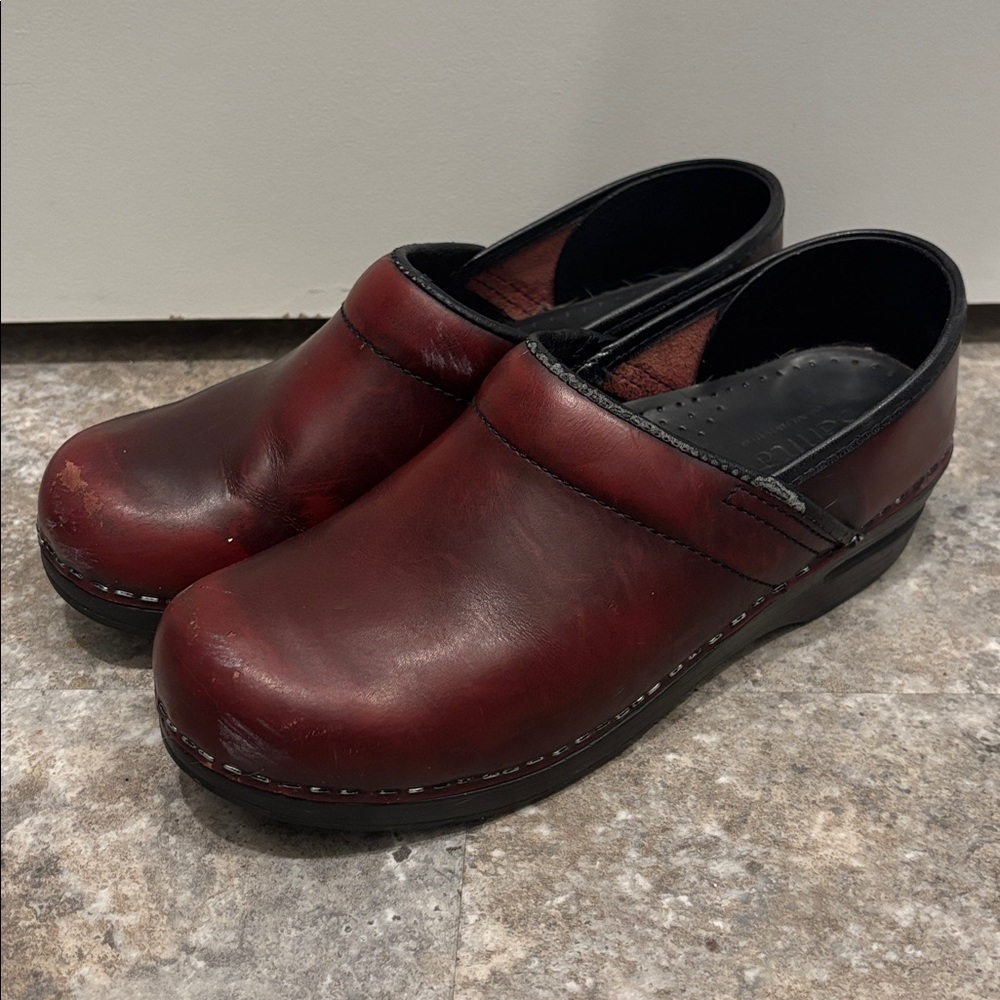 Sanita Women's Burgundy Leather Slip-Ons Size 38